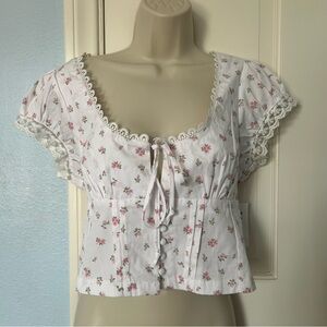 PacSun Beverly and Beck Pink & White Floral Corset Puff Sleeve Top NWT